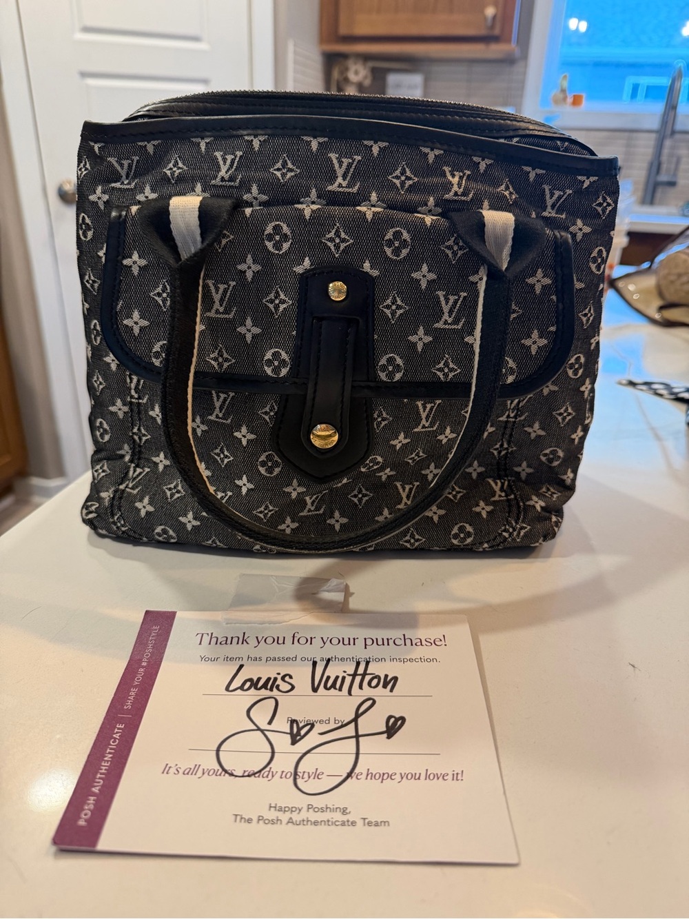 Louis Vuitton Black & Cream Monogram Canvas Tote